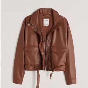 Abercrombie and Fitch faux vegan leather brown utility bomber jacket